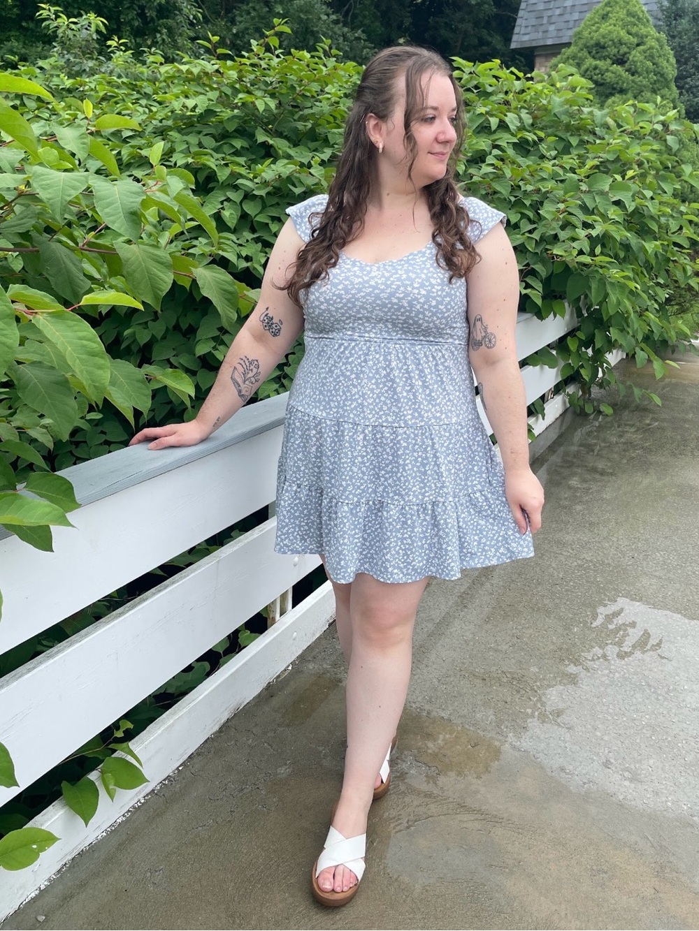Monteau Light Blue Floral Tiered Mini Dress